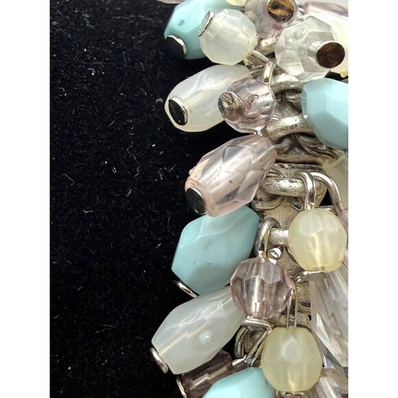 VTG Silver Tone Stretch Bracelet Plastic Bead Cluster Multi Color Boho Fashion - Picture 5 of 7